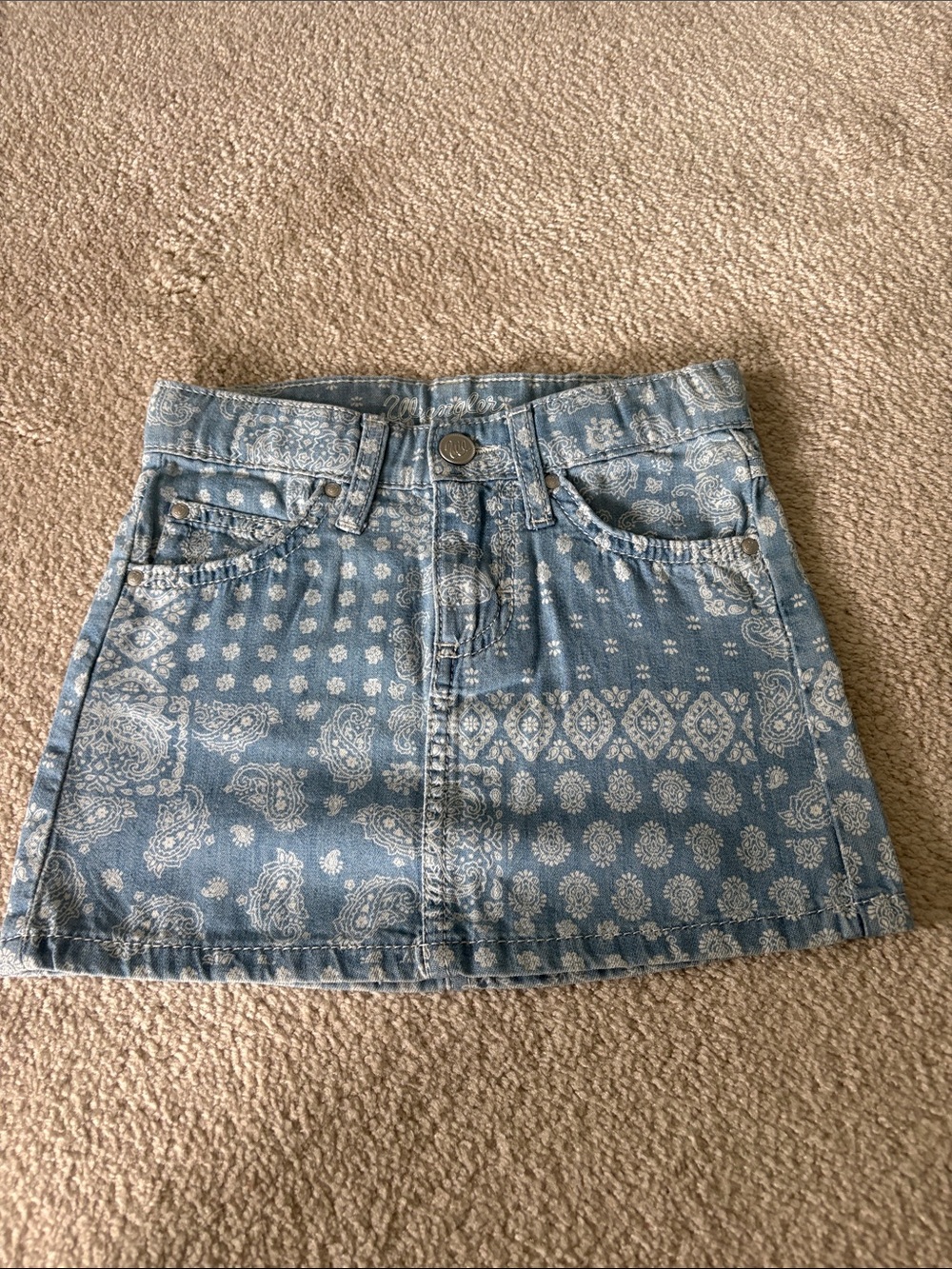 Wrangler Light Blue Paisley Print Denim Skirt